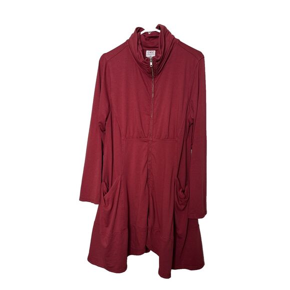 CMC Color Me Cotton Long Plus Size 2X Red Jacket Zip Sweatshirt Long Womens - Picture 2 of 12